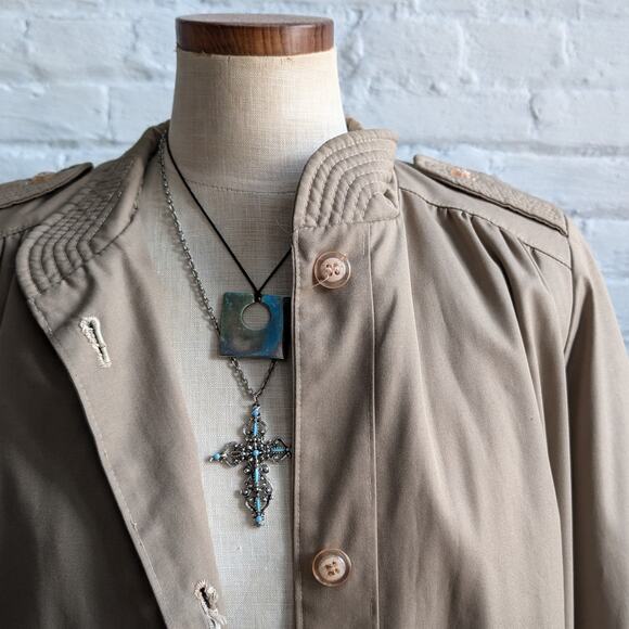 Vintage Neutral Trench Coat Longline Minimalist Wool Coat Duster Jacket Large - Picture 5 of 9